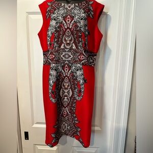 Bold Red Paisley Print Sheath Dress - 39” Length